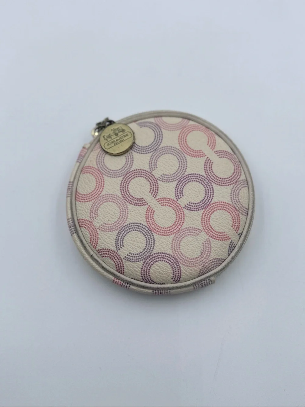 COACH Y2K Waverly Opt Art Signature Round Leather Coin Purse Pink Purple Gold